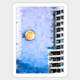 Super Moon In The City By Night. For Moon Lovers. Sticker